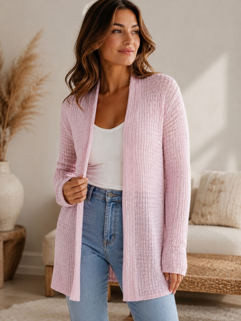 CKW Soft Knit Open-Front Pink Women's Cardigan Sweater Sz M